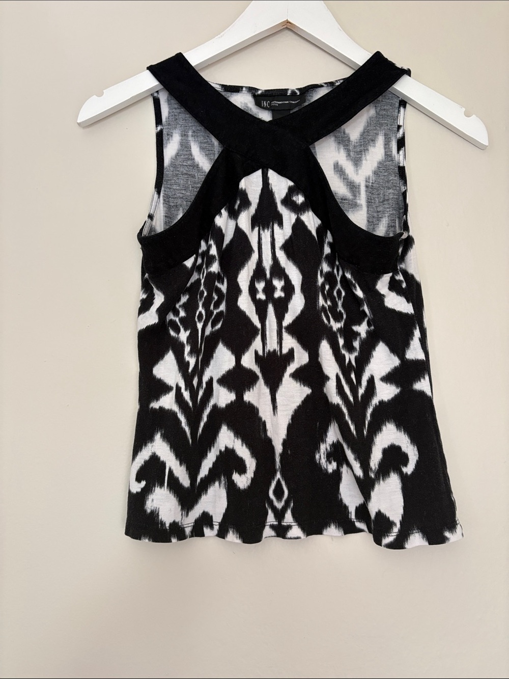INC International Concepts Black and White Cutout Ikat Tank